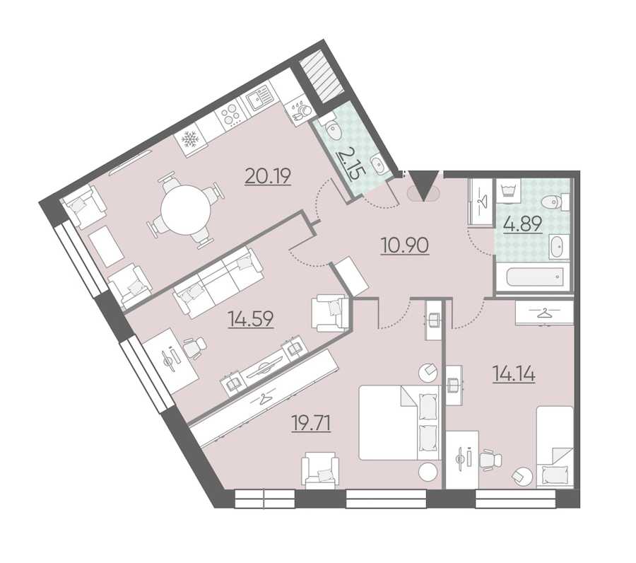 Трехкомнатная квартира в : площадь 86.57 м2 , этаж: 2 – купить в Санкт-Петербурге